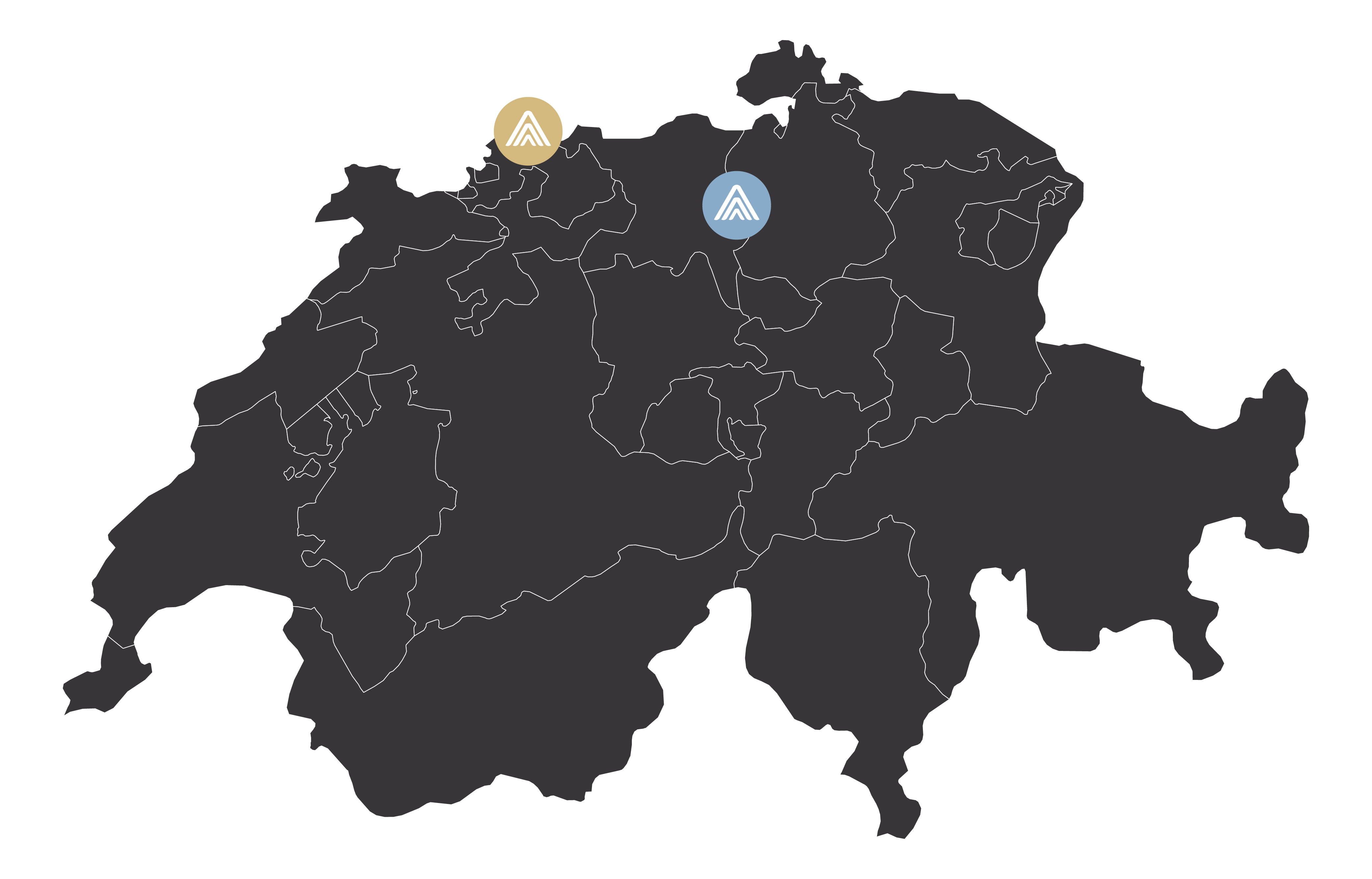 Karte der Schweiz mit Bürostandorten